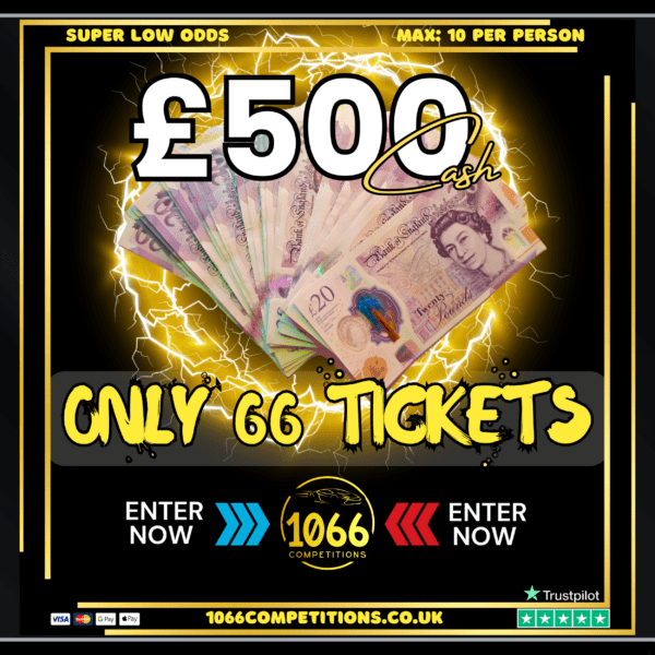 WIN £500 CASH - SUPER LOW ODDS - ONLY 66 TICKETS! AUTODRAW