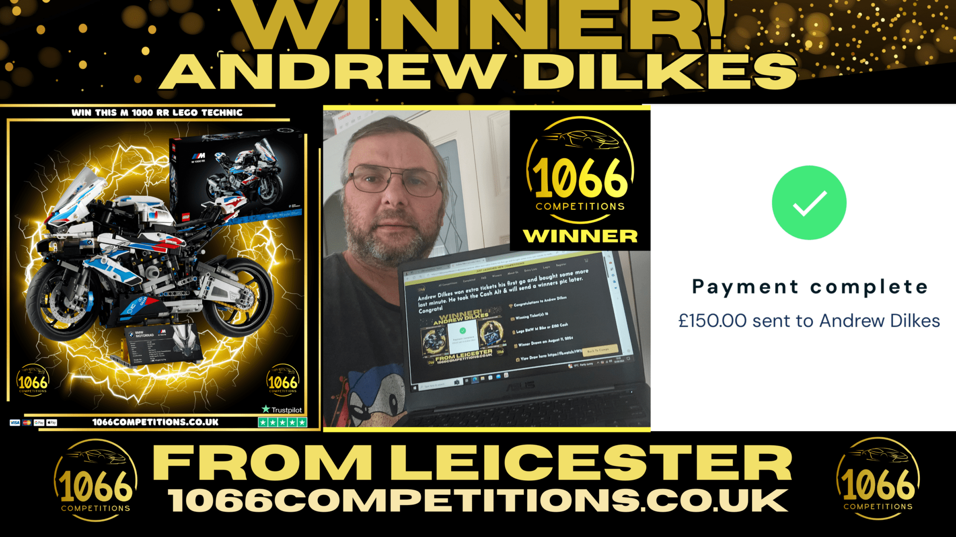 Congratulations to Andrew Dilkes, Winner of Extra Tickets and the BMW M Bike LEGO Draw