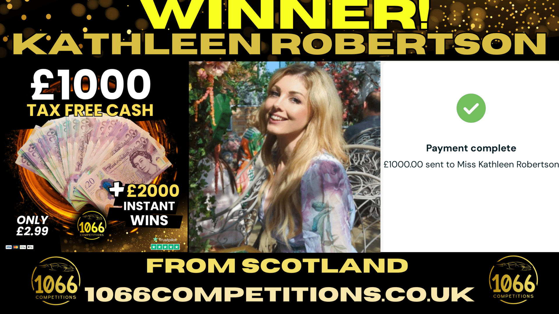 Kathleen Robertson Wins £1000 Cash at 1066 Competitions