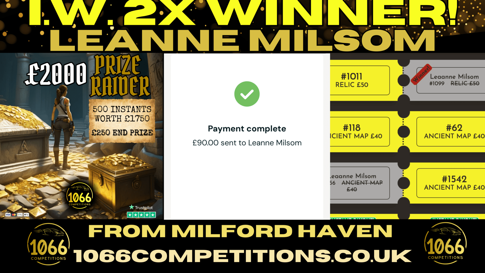 Leanne Milson Wins 2x Instant Wins: £50 Cash & £40 Cash on Prize Raider at 1066 Competitions