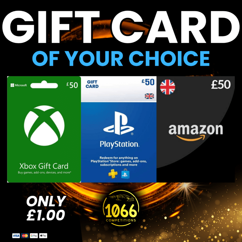 £50 Gift Card for PS, Xbox, or Amazon available for just £1 at 1066 Competitions.