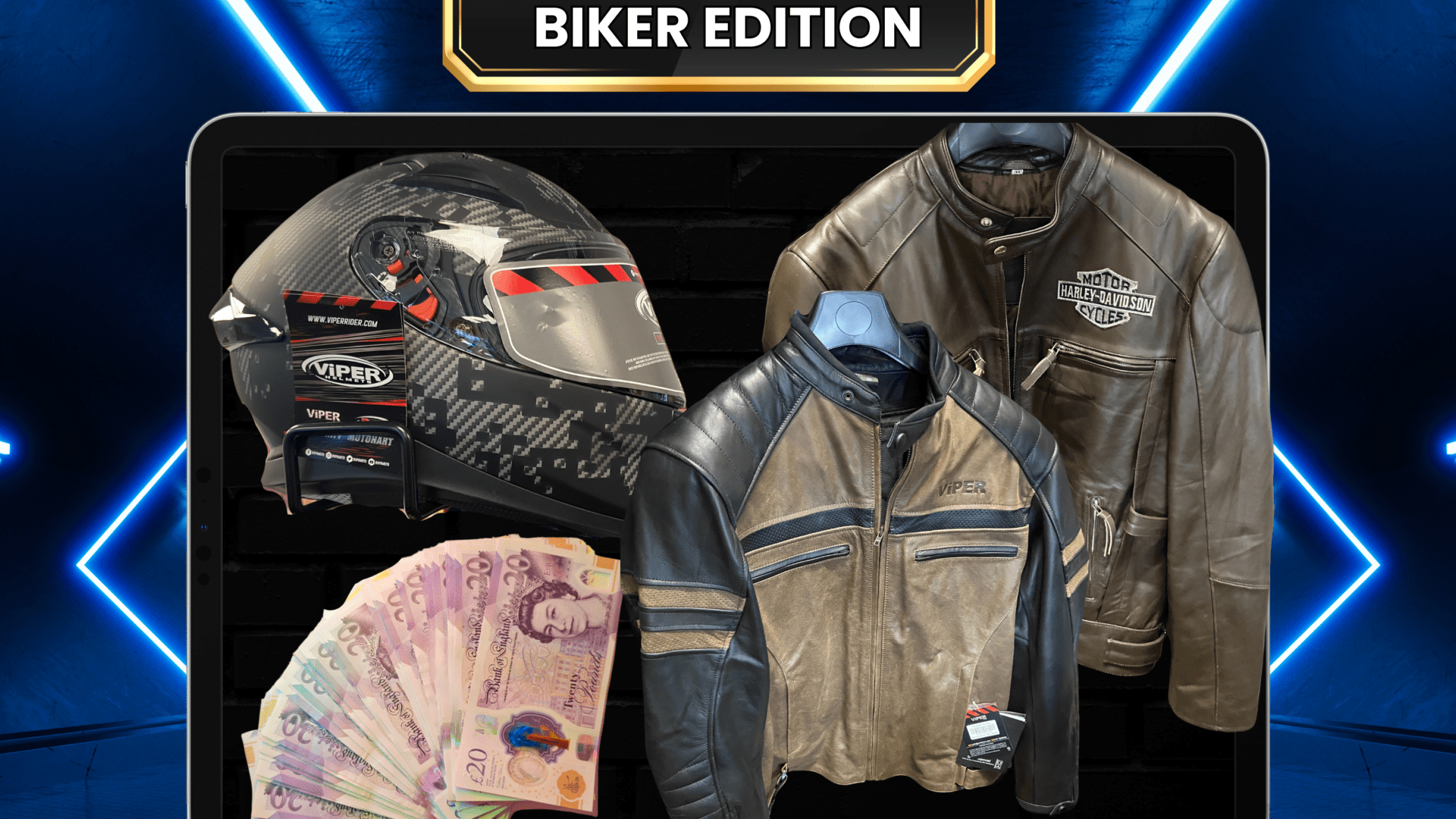 Instant Wins Biker Edition with 1312 prizes, including helmets, jackets, site credit, and a £400 biker gear or cash end prize.