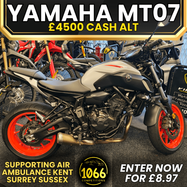 Win a Yamaha MT-07 or £4,500 Cash Alt! or £5,500 Showroom Credit!