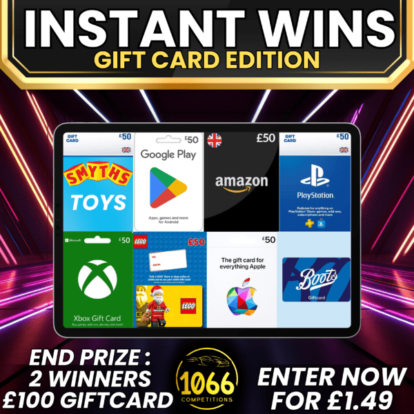 INSTANT WINS: GIFTCARD OF YOUR CHOICE - END PRIZE: 2X WINNERS £100 GIFT CARD