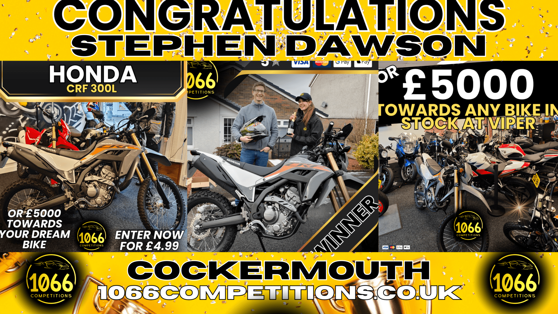 Stephen Dawson wins the Honda CRF300L at 1066 Competitions – Enter now for your chance to win!