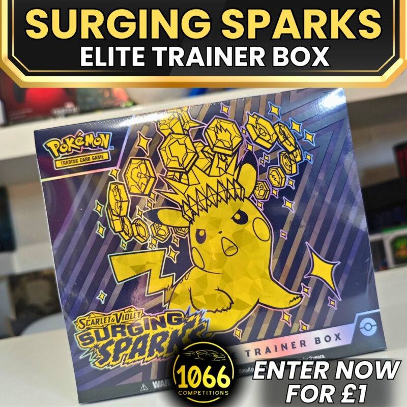 Win a Pokémon TCG: Scarlet & Violet—Surging Sparks Elite Trainer Box – Just £1 per entry!" Let me know if you need any tweaks!